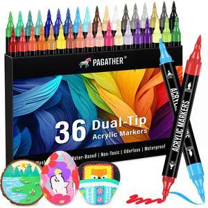 Acrylic Paint Markers, 36 Colors Dual Tip Fine & Brush Pens Set Acrylic Paint Markers, 36 Colors Dual Tip Fine & Brush Pens Set