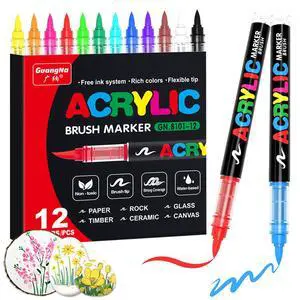12 Colors acrylic paint markers for stones, fabric, wood, and more 12 Colors acrylic paint markers for stones, fabric, wood, and more