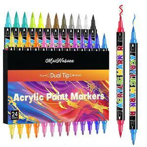 24 Colors Dual Tip Acrylic Paint Markers, Premium Acrylic Marker Paint Pens for Rock Painting, Canvas, Stone, Wood, Glass, Coloring, Easter Basket Stuffers, DIY Crafts & Art Supplies 24 Colors Dual Tip Acrylic Paint Markers, Premium Acrylic Marker Paint Pens for Rock Painting, Canvas, Stone, Wood, Glass, Coloring, Easter Basket Stuffers, DIY Crafts & Art Supplies