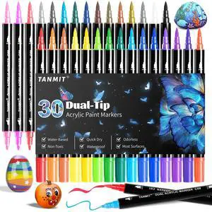 30 Colors Acrylic Paint Pens, Dual Tip Acrylic Paint Markers with Brush Tip and Fine Tip, Acrylic Pens for Rock Painting, Wood, Canvas, Stone, Glass, Ceramic,DIY Crafts Making Art Supplies 30 Colors Acrylic Paint Pens, Dual Tip Acrylic Paint Markers with Brush Tip and Fine Tip, Acrylic Pens for Rock Painting, Wood, Canvas, Stone, Glass, Ceramic,DIY Crafts Making Art Supplies