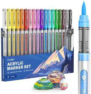 Acrylic Paint Markers Brush Tip 18 Colors, Automatic Ink Control Acrylic Paint Markers Brush Tip 18 Colors, Automatic Ink Control