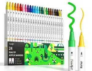 Acrylic Paint Markers 24 Colors, Dual Tip Art Supplies for Rock Acrylic Paint Markers 24 Colors, Dual Tip Art Supplies for Rock