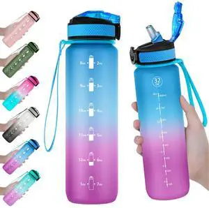 32oz Water Bottle with Straw, Time Marker,Blue Purple Gradient 32oz Water Bottle with Straw, Time Marker,Blue Purple Gradient