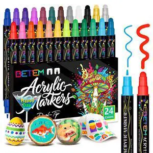 24 Colors Dual Tip Acrylic Paint Markers, Fabric Decorating Kits 24 Colors Dual Tip Acrylic Paint Markers, Fabric Decorating Kits