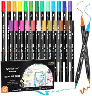 Dual Tip Brush Marker Pens, 25 Colors Water-based Ink, Fine and Brush Tip Marker Set with 1 Coloring Book for Kids Adult Artist Calligraphy Hand Lettering Journal Doodling Writing Dual Tip Brush Marker Pens, 25 Colors Water-based Ink, Fine and Brush Tip Marker Set with 1 Coloring Book for Kids Adult Artist Calligraphy Hand Lettering Journal Doodling Writing