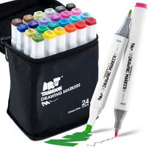 Alcohol Markers for Drawing Coloring 24 Colors Dual-tip Fine and Chisel Tips Alcohol Markers for Drawing Coloring 24 Colors Dual-tip Fine and Chisel Tips