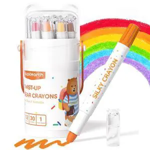 Silky Crayons for Toddlers 1-3, Twist & Non-Toxic, 12 Colors Silky Crayons for Toddlers 1-3, Twist & Non-Toxic, 12 Colors