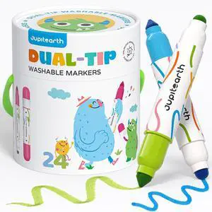 Washable Dual Tip Markers for Toddlers 1-3, 24 Colors Washable Dual Tip Markers for Toddlers 1-3, 24 Colors