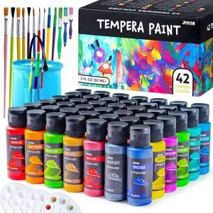 Washable Tempera Paint Set for Kids 42PCS, Non Toxic Liquid Paint with 15 Brushes and 4 Palettes - Art Supply for Kids for Arts and Crafts Project, Finger Painting (2 oz Each) Washable Tempera Paint Set for Kids 42PCS, Non Toxic Liquid Paint with 15 Brushes and 4 Palettes - Art Supply for Kids for Arts and Crafts Project, Finger Painting (2 oz Each)