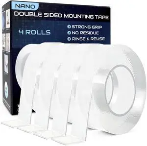 Nano Tape Double Sided Tape Heavy Duty Hanging - 4 Pack - 1 in x 10 Ft Each - Magic Clear Adhesive Perfect for Walls, Wood, Tile, Plastic, Pictures & Metal Surfaces - Strong Grip Nano Tape Double Sided Tape Heavy Duty Hanging - 4 Pack - 1 in x 10 Ft Each - Magic Clear Adhesive Perfect for Walls, Wood, Tile, Plastic, Pictures & Metal Surfaces - Strong Grip