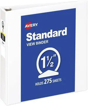 Standard View 3 Ring Binder, 1.5" Round Rings, 275-Sheet Capacity, 2.1 Inch Wide Spine, 1 White Binder, Ideal for Lightweight Organization and Occasional Referencing (05726) Standard View 3 Ring Binder, 1.5" Round Rings, 275-Sheet Capacity, 2.1 Inch Wide Spine, 1 White Binder, Ideal for Lightweight Organization and Occasional Referencing (05726)