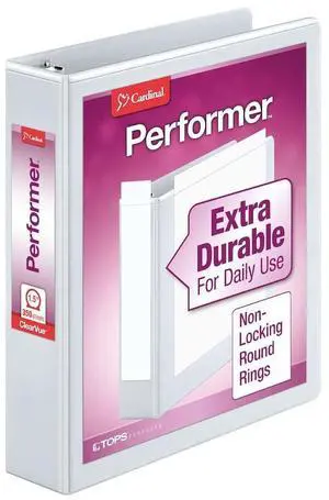Binder Performer with ClearVue Covers, 1.5" Round Rings, 350-Sheet Capacity, White Binder Performer with ClearVue Covers, 1.5" Round Rings, 350-Sheet Capacity, White