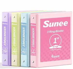 3 Ring Binder 1 Inch 4 Pack, Clear View 1" Binders Three Ring PVC-Free (Fit 8.5x11 Inches) for School or Office Supplies, Assorted Pastel 3 Ring Binder 1 Inch 4 Pack, Clear View 1" Binders Three Ring PVC-Free (Fit 8.5x11 Inches) for School or Office Supplies, Assorted Pastel