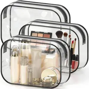Clear Toiletry Bag for Men & Women - TSA Approved Travel Essentials, Waterproof PVC Zippered Makeup Bag for Gym, Airplane & Daily Use, 8.8" x 6.0" x 2.2", 3 Packs Clear Toiletry Bag for Men & Women - TSA Approved Travel Essentials, Waterproof PVC Zippered Makeup Bag for Gym, Airplane & Daily Use, 8.8" x 6.0" x 2.2", 3 Packs