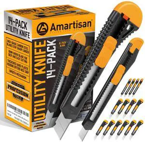 14-Piece Retractable Box Cutter, Utility Knifes for Boxes, Cartons, Cardboard Cutting, 18mm & 9mm Wide Blade Cutter, Very Suitable for Office and Home Use. 14-Piece Retractable Box Cutter, Utility Knifes for Boxes, Cartons, Cardboard Cutting, 18mm & 9mm Wide Blade Cutter, Very Suitable for Office and Home Use.