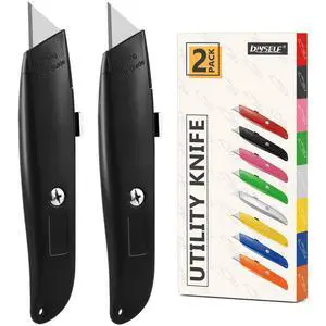 2 Pack Box Cutters Retractable Utility Knife, Black 2 Pack Box Cutters Retractable Utility Knife, Black