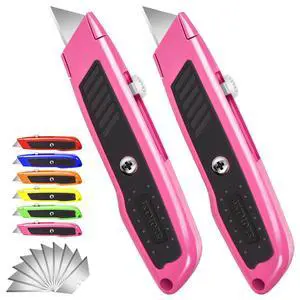 Box Cutter, 2 Pack Pink Utility Knife, Razor Knife, Box Opener Box Cutter, 2 Pack Pink Utility Knife, Razor Knife, Box Opener