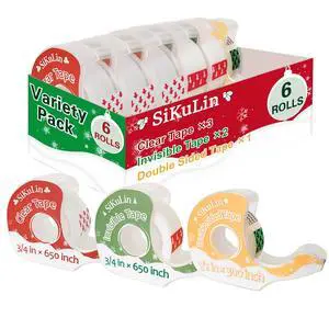 Tape,Gift Wrapping Tape, 6 Rolls with Dispensers, Includes Invisible, Double-Sided and Clear Tape for Wrapping Paper, Back to School, Home, Office, Christmas, Holiday Tape,Gift Wrapping Tape, 6 Rolls with Dispensers, Includes Invisible, Double-Sided and Clear Tape for Wrapping Paper, Back to School, Home, Office, Christmas, Holiday