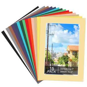 15 Pack 5x7 Picture Mats for 4x6 Photos, Mixed Colors, Bevel Cut 15 Pack 5x7 Picture Mats for 4x6 Photos, Mixed Colors, Bevel Cut