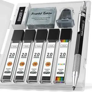2MM Mechanical Pencil Set with Case, Metal, 60 Lead Refills 2MM Mechanical Pencil Set with Case, Metal, 60 Lead Refills