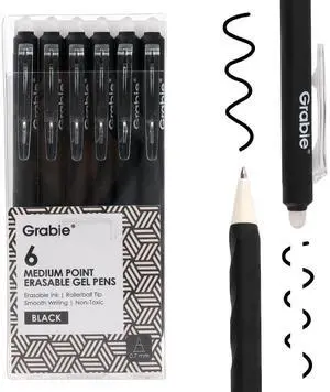 Erasable Gel Pens, 6 Black 0.7 mm Medium Point Pens Erasable Gel Pens, 6 Black 0.7 mm Medium Point Pens