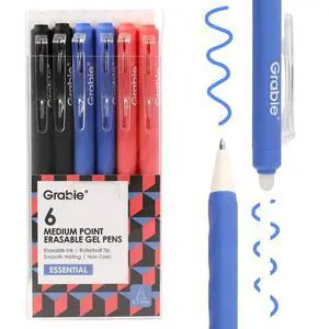 Erasable Gel Pens, 6 Pack Black Blue Red 0.7 mm Pens Erasable Gel Pens, 6 Pack Black Blue Red 0.7 mm Pens