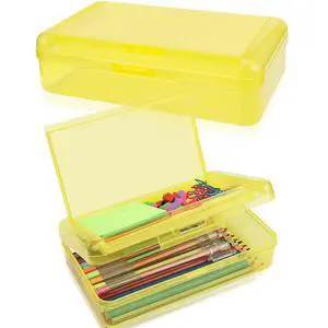 Large Pencil Box, Double Layer Capacity Pencils Holders, Clear Hard Pen Case with Snap-tight Lid, Plastic Pencil Case for Office School, Pen Boxes Storage School Box (Amber Yellow-1pcs) Large Pencil Box, Double Layer Capacity Pencils Holders, Clear Hard Pen Case with Snap-tight Lid, Plastic Pencil Case for Office School, Pen Boxes Storage School Box (Amber Yellow-1pcs)
