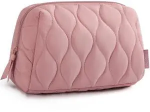 Makeup Bag, Travel Cosmetic Bag, Puffy Padded Make Up Bag for Women, Makeup Organizer Case, Wide-open Pouch Purse, Travel Essentials, Toiletries Accessories Brushes, Dark Pink Makeup Bag, Travel Cosmetic Bag, Puffy Padded Make Up Bag for Women, Makeup Organizer Case, Wide-open Pouch Purse, Travel Essentials, Toiletries Accessories Brushes, Dark Pink