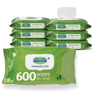 FitRight Personal Cleansing Wipes with Aloe 8x10 Unscented 600 Count FitRight Personal Cleansing Wipes with Aloe 8x10 Unscented 600 Count