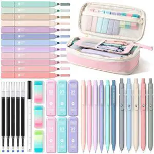 School Supplies with Cute Pencil Case, 39ct, Pink School Supplies with Cute Pencil Case, 39ct, Pink