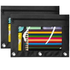 2 Pack Black 3-Holes Zipper Pencil Pouches for 3 Ring Binder 2 Pack Black 3-Holes Zipper Pencil Pouches for 3 Ring Binder