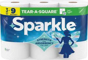 Tear-A-Square Paper Towels, 3 Triple Rolls = 9 Regular Rolls, Strong 2-Ply Towels for Kitchen Cleanup and Everyday Messes Tear-A-Square Paper Towels, 3 Triple Rolls = 9 Regular Rolls, Strong 2-Ply Towels for Kitchen Cleanup and Everyday Messes