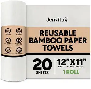 Reusable Paper Towels Bamboo | Ultra Absorbent & Durable | Reusable Paper Towel Washable Roll | FSC Certified | 100% Rayon Derived From Bamboo | Towel Alternative | 20 Sheets, 12"x11" | 1 Roll Reusable Paper Towels Bamboo | Ultra Absorbent & Durable | Reusable Paper Towel Washable Roll | FSC Certified | 100% Rayon Derived From Bamboo | Towel Alternative | 20 Sheets, 12"x11" | 1 Roll