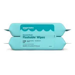 Flushable Wipes, Coconut Scent, Hypoallergenic, Dermatologically Tested, 2 Packs of 48 (96 Count) Flushable Wipes, Coconut Scent, Hypoallergenic, Dermatologically Tested, 2 Packs of 48 (96 Count)