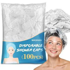100 Disposable Shower Caps Large - 20.5" Thickened Plastic Hair Cap 100 Disposable Shower Caps Large - 20.5" Thickened Plastic Hair Cap
