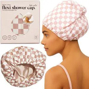 Luxury Satin-Lined Flexi Shower Cap for Women - Terracotta Checker Luxury Satin-Lined Flexi Shower Cap for Women - Terracotta Checker