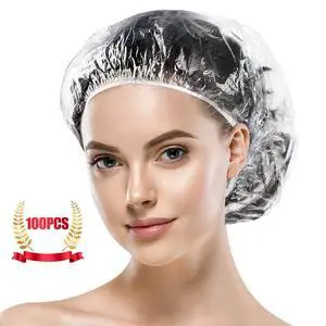 100Pcs 19.7-Inch Clear Large Plastic Disposable Shower Caps 100Pcs 19.7-Inch Clear Large Plastic Disposable Shower Caps