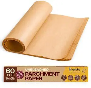 12x16 Inch Parchment Paper Sheets 60PCS, Unbleached Non-Stick 12x16 Inch Parchment Paper Sheets 60PCS, Unbleached Non-Stick