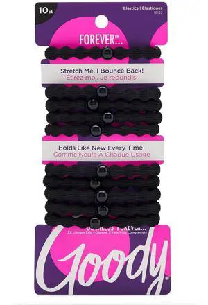 Ouchless Forever Hair Elastics, 10 Ct, Black, Damage-Free Bands, 3X Stronger Elastic Ties, Retainable Shape, 16 Strand Inner Core, Styling Accessories for Women & Men, All Hair Types Ouchless Forever Hair Elastics, 10 Ct, Black, Damage-Free Bands, 3X Stronger Elastic Ties, Retainable Shape, 16 Strand Inner Core, Styling Accessories for Women & Men, All Hair Types