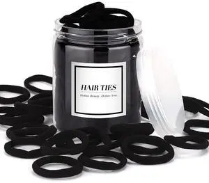 50PCS Black Hair Ties, Cotton Seamless Ponytail Holders for Thick Hair 50PCS Black Hair Ties, Cotton Seamless Ponytail Holders for Thick Hair