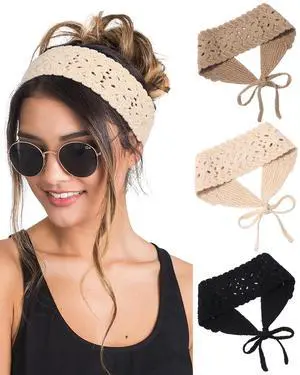 3Pcs Boho Headbands for Women Crochet Knit Hair Bandana Hippie Hair Band 3Pcs Boho Headbands for Women Crochet Knit Hair Bandana Hippie Hair Band