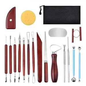 18PCS Clay Sculpting Tools, Basic Clay Pottery Carving Tool Kit with Wooden Handles and Tool Bag 18PCS Clay Sculpting Tools, Basic Clay Pottery Carving Tool Kit with Wooden Handles and Tool Bag