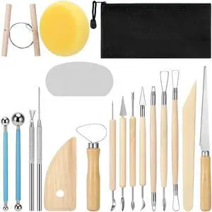 18PCS Clay Sculpting Tools, Basic Clay Pottery Carving Tool Kit with Wooden Handles and Tool Bag 18PCS Clay Sculpting Tools, Basic Clay Pottery Carving Tool Kit with Wooden Handles and Tool Bag