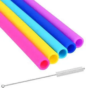 Reusable Silicone Drinking Straws 10" Long Set of 5 | Free Cleaning Brush Reusable Silicone Drinking Straws 10" Long Set of 5 | Free Cleaning Brush