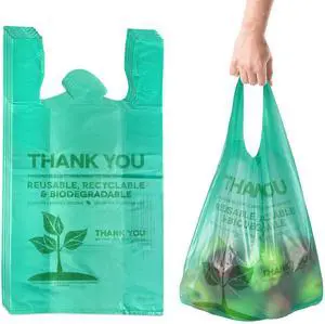 Eco Green Plastic Bags - 100 Count Biodegradable Shopping Bags-Thank You - 22" x 12" Carry Out Bag. (100) Eco Green Plastic Bags - 100 Count Biodegradable Shopping Bags-Thank You - 22" x 12" Carry Out Bag. (100)