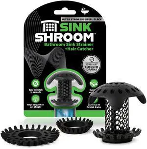 Ultra Bathroom Sink Drain Protector, Stainless Steel, Matte Black, Hair Catcher with Multiple Drain Adapters Ultra Bathroom Sink Drain Protector, Stainless Steel, Matte Black, Hair Catcher with Multiple Drain Adapters