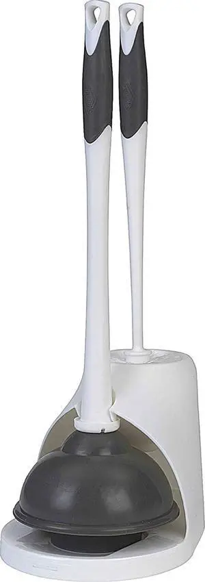Toilet Plunger and Brush Bowl Set with Holder Caddy Storage for Cleaning Bathroom and Unclogging Toilets, White and Gray Toilet Plunger and Brush Bowl Set with Holder Caddy Storage for Cleaning Bathroom and Unclogging Toilets, White and Gray