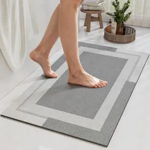 Non Slip Bath Mat Thin Bathroom Rugs Fit Under Door Grey 16"x 24" Non Slip Bath Mat Thin Bathroom Rugs Fit Under Door Grey 16"x 24"
