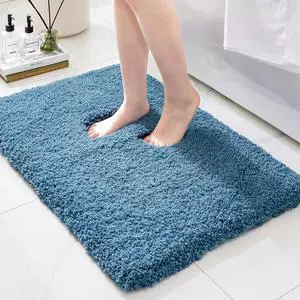 Bathroom Rugs Non Slip Washable, Ultra Thick Soft Microfiber Absorbent Bath Mats, High Density Foam Latex Non Slip Backing Bath Rugs, Fluffy Floor Carpet for Tub&Shower 24x17, Blue Bathroom Rugs Non Slip Washable, Ultra Thick Soft Microfiber Absorbent Bath Mats, High Density Foam Latex Non Slip Backing Bath Rugs, Fluffy Floor Carpet for Tub&Shower 24x17, Blue