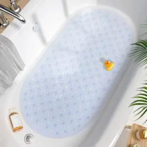 Bathtub Mat Non Slip, 27x15 Inch Bubble Oval Bath Tub Mat for Bathroom, Machine Washable Shower Mat with Suction Cups and Drain Holes, Clear Bathtub Mat Non Slip, 27x15 Inch Bubble Oval Bath Tub Mat for Bathroom, Machine Washable Shower Mat with Suction Cups and Drain Holes, Clear